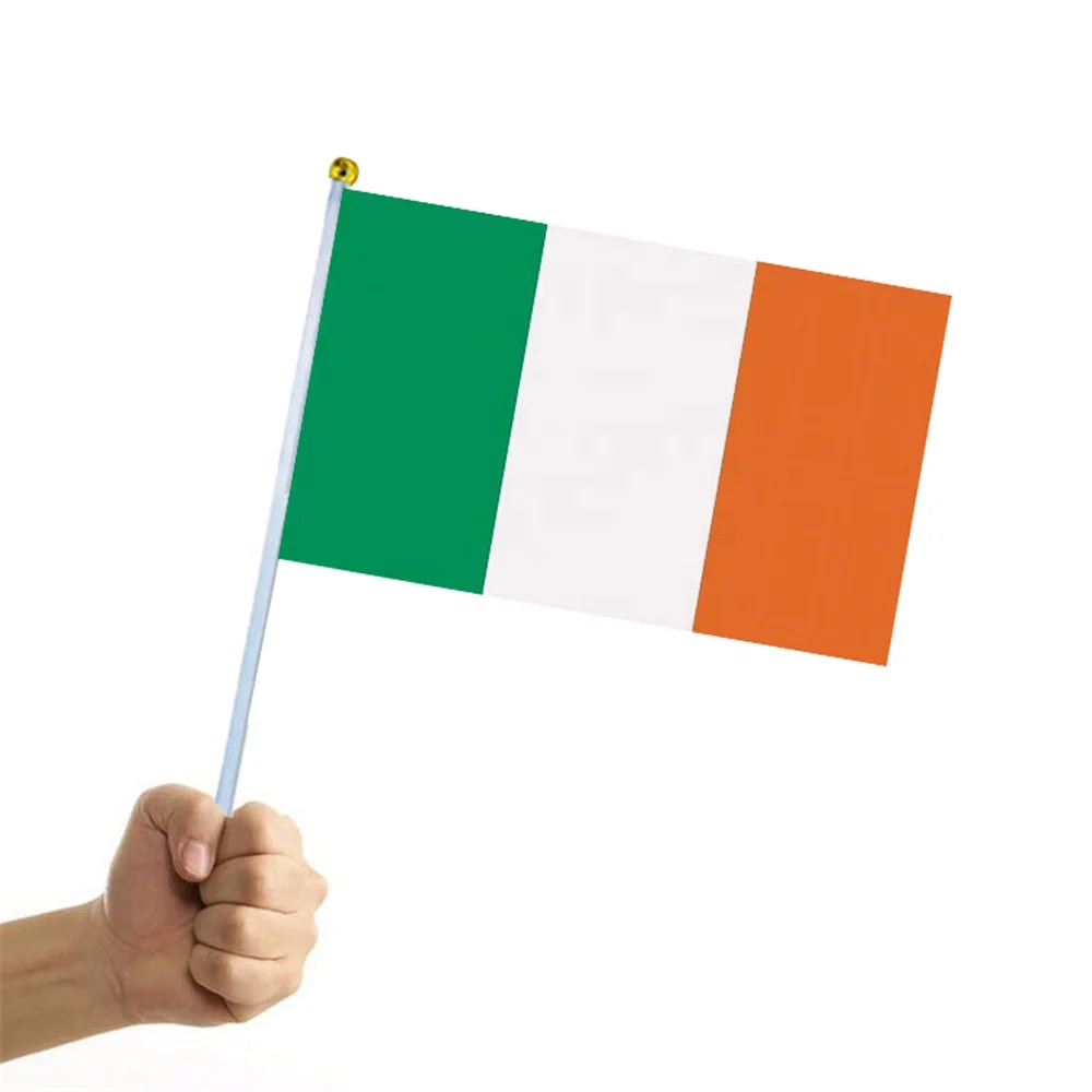Custom Printing Ireland Hand Flag With Plastic Pole