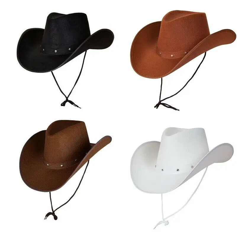 Texan Cowboy Hat Wild West Fancy Dress White, Black, Dark Brown, Light Brown