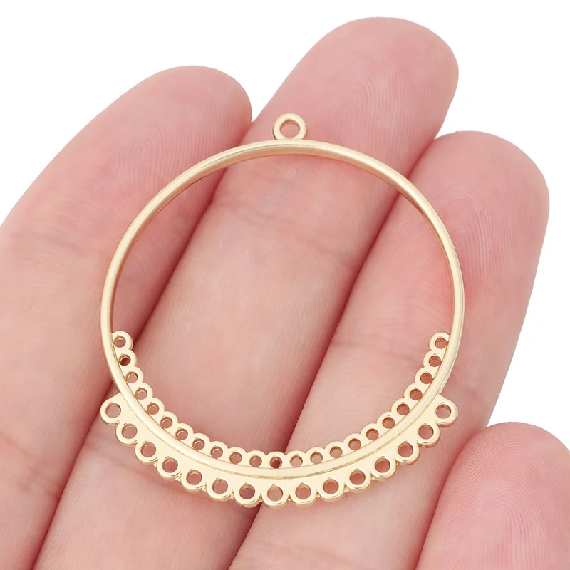 Gold Tone Boho Large Hollow Open Round Circle Connector Charms Pendants for Earrings DIY Jewelry Making