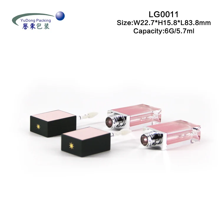 Pink square empty custom clear big brush lip gloss tubes with custom packaging lipgloss container private label