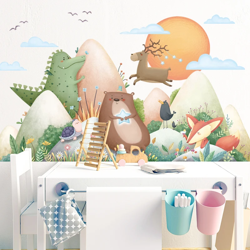 Мультяшные животные облако птица пик наклейки для детской спальни декоративные наклейки на стену самоклеящиеся креативные фрески