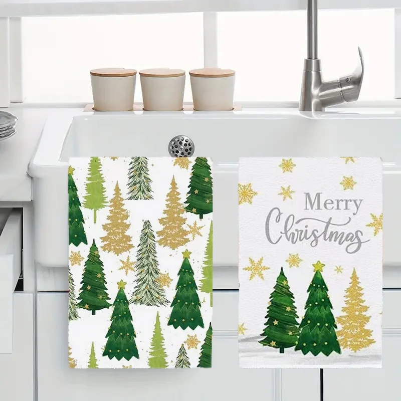 Wholesale printed Christmas tea towel Home Waffle table mat Microfiber Christmas gift Kitchen towel