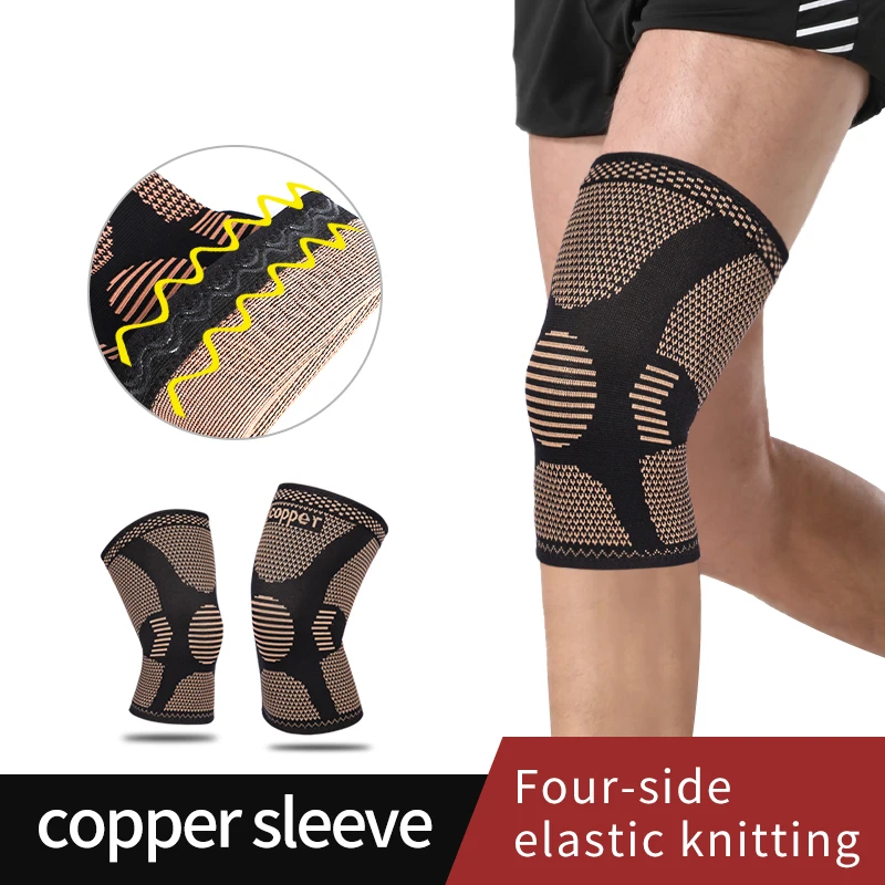 Copper Nylon Knee Support Pads Copper Compression Knee Brace Sleeve for Sports Workout Arthritis Pain Relief and Support