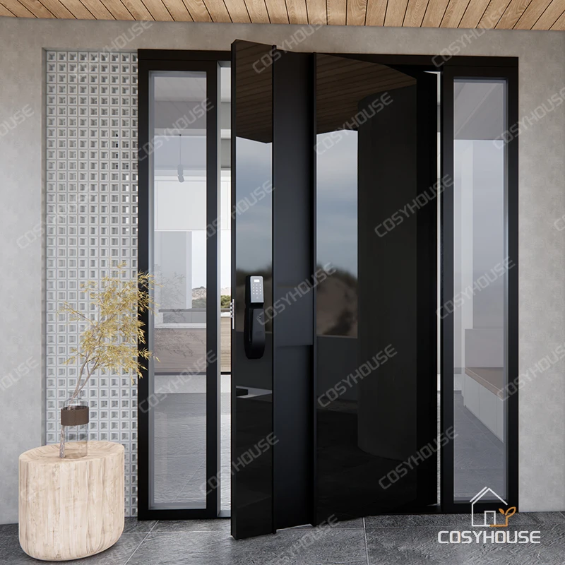 Mirror effect anti-burglar pivot single steel door design steel door for home main entrance exterior front door with side light