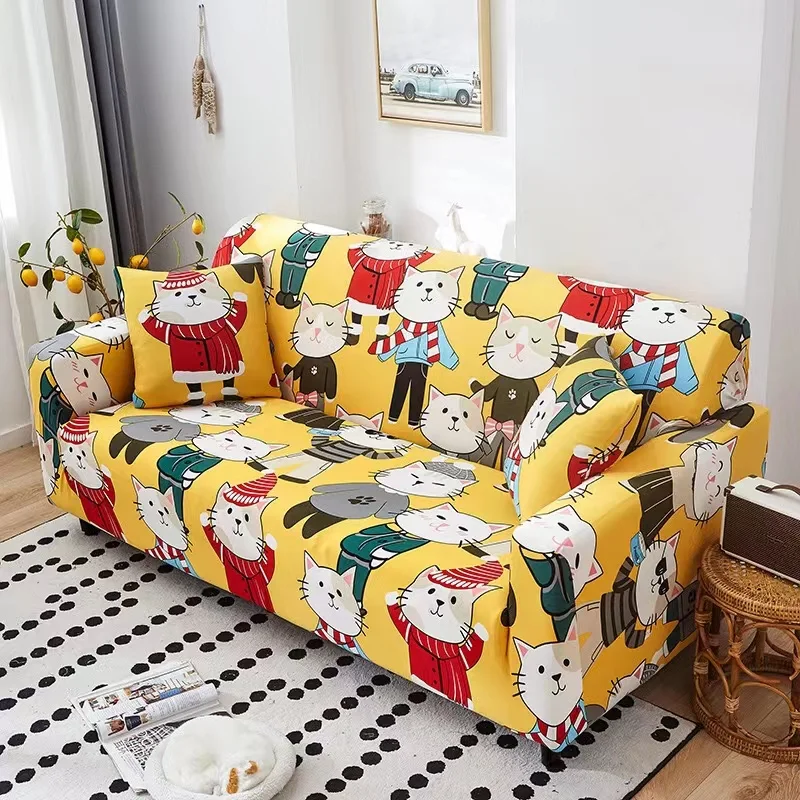 Yellow Color Cartoon Pattern Custom Elastic Spandex Fabric Sofa Couch Cover Living Room 3 Seat Sofa Loose Cover