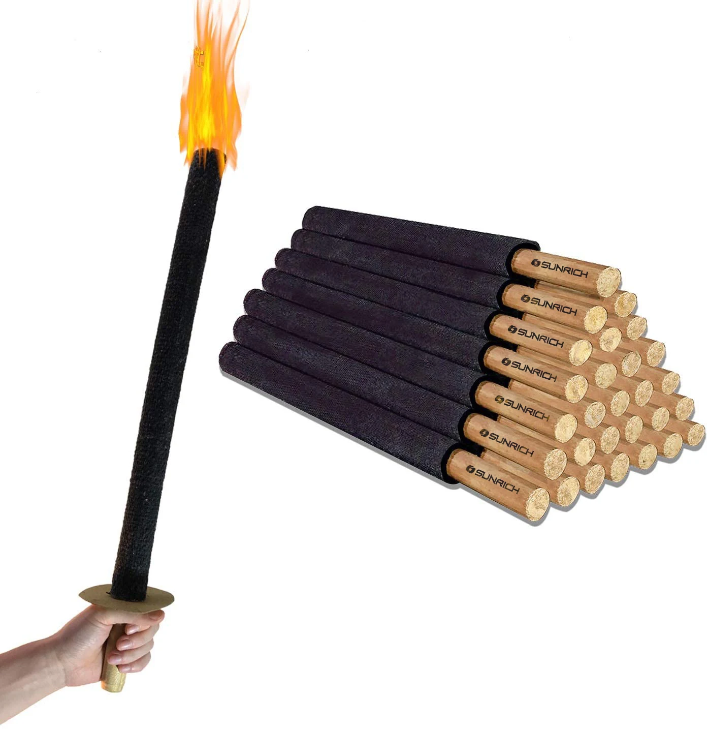 Outdoor holding Wax Torch for 60 minutes camping and picnic paraffin flashlight with wooden handle