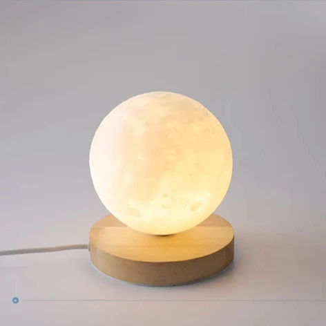 JJC Round Moon Shape Night Light Simple LED Desk Lamp Made of Wood Glass for Bedroom Fashionable Decorative Reading Table Lamp