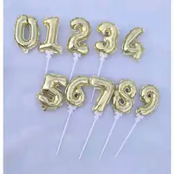 Hot Selling 5inch Self-inflatable Gold Silver Number 0-9  Foil Balloon Cake Stick Decoration Birthday Cake Topper Balloon Stick