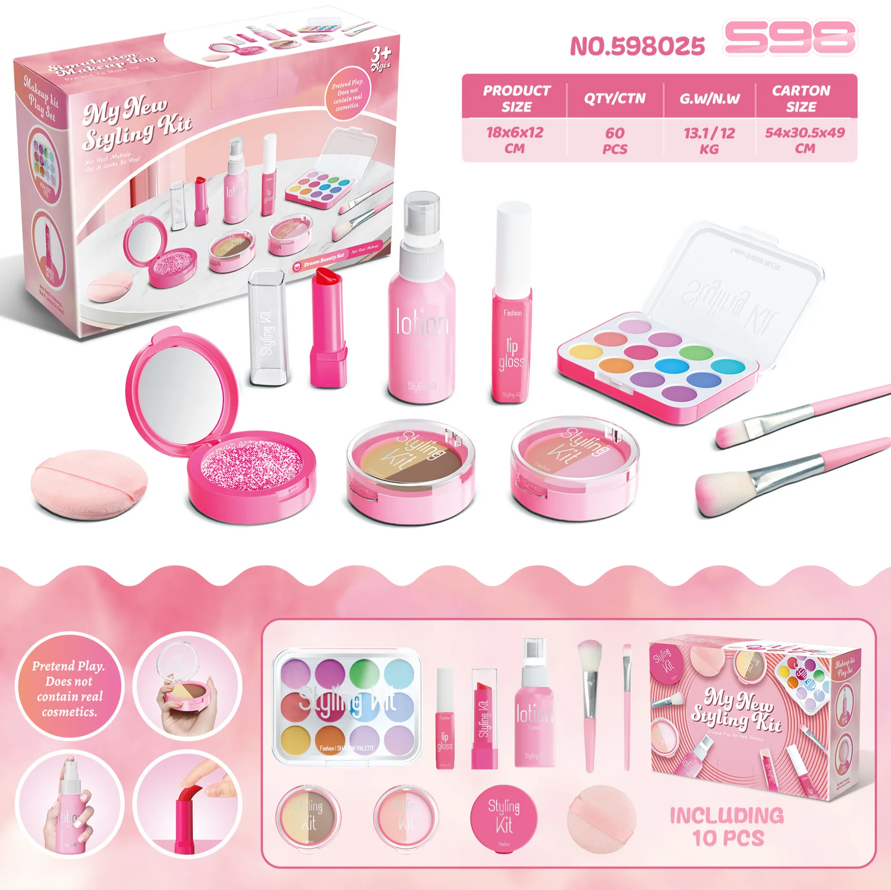 2024 Princess Pretend Play Cosmetic Set Beauty Set for Girls Not Real Make Up kit for Kids