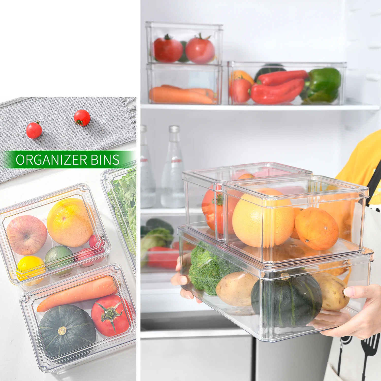 Organizer Set Refrigerator-Safe Containers with Snack Boxes for Optimal Kitchen Organization Bin Fridge Containers