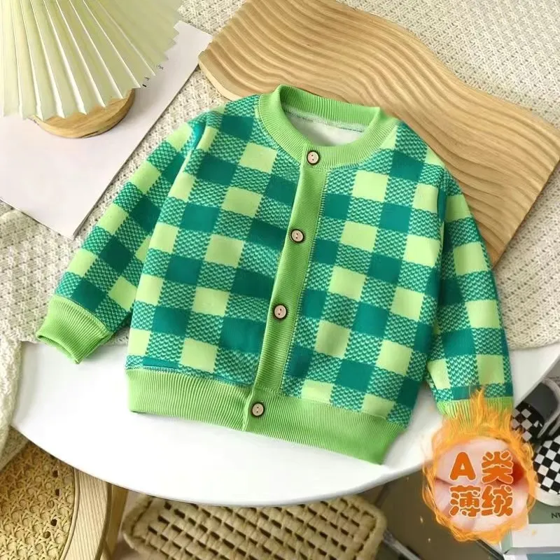 New baby clothes versatile knitted sweater jacket for girls warm cardigan thick outer sweater