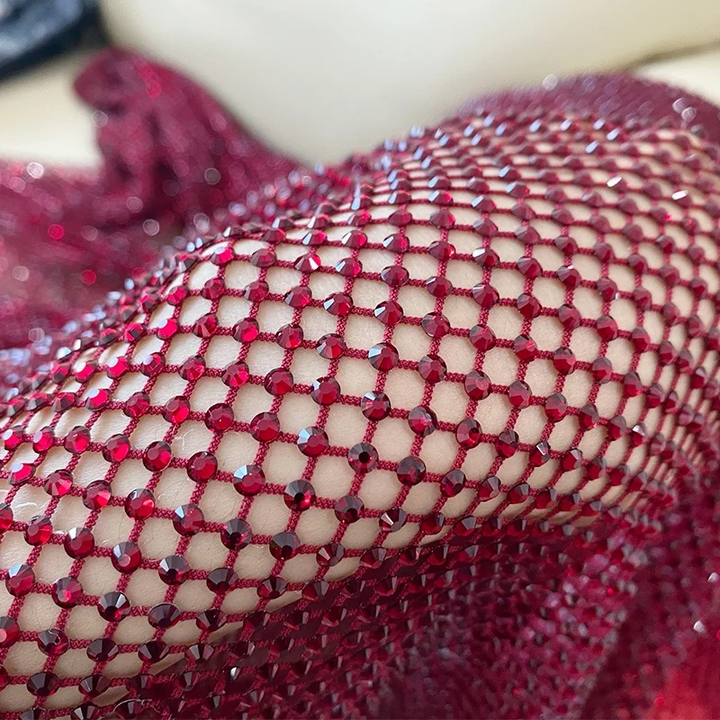 Hot Sale 100cmx120cm bling material clothes fabric Diamond Fishnet Crystal Mesh for Party Dress