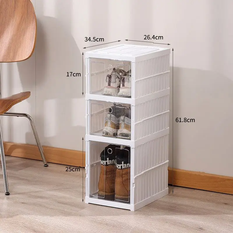 Cheap Modern 4-Tier Foldable Sneaker Organizer, Plastic Collapsible Installation-Free Pp Material Stackable Shoes Storage Box