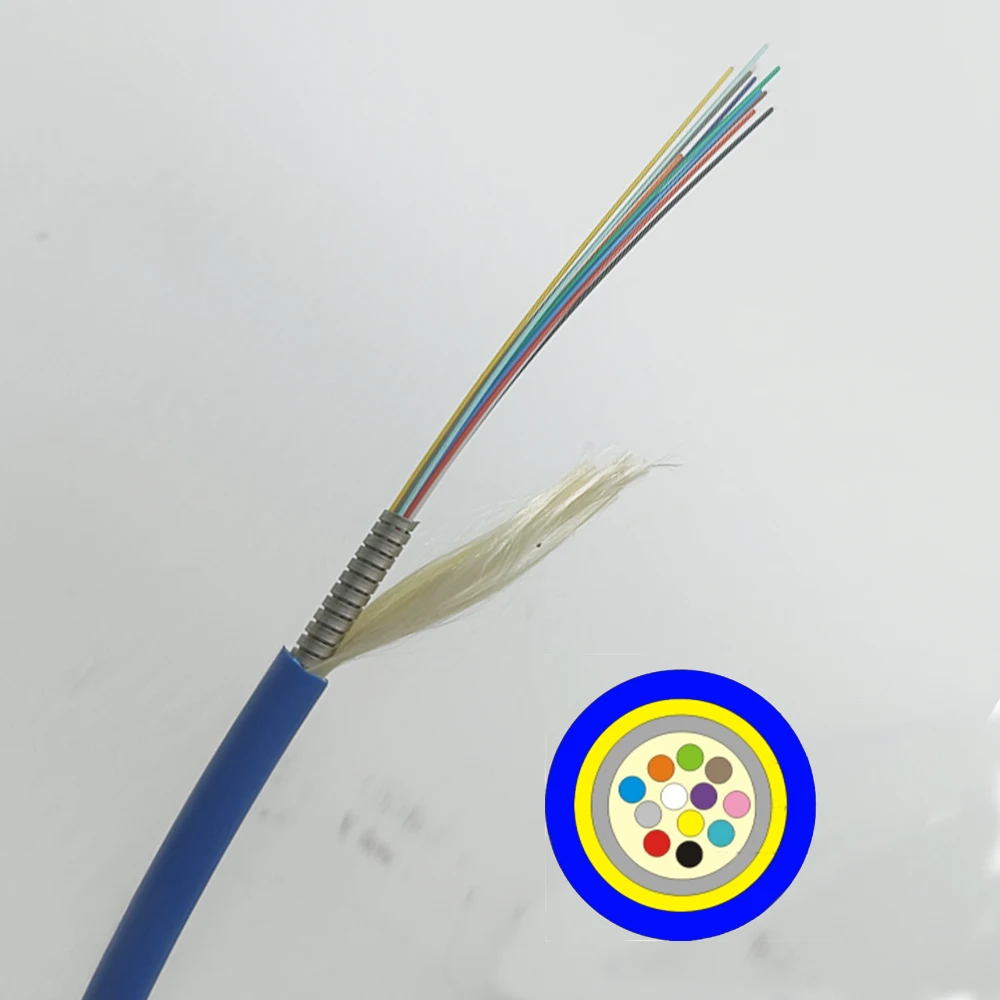 Indoor Simplex Armored Cable De Fibra Optica Cable Spiral Armored 2 4 6 8 12 Core 657A Fiber Cable