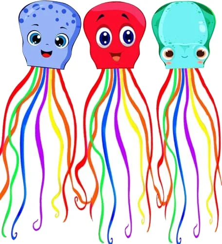 Large 3D Octopus Kite with Long Tail Easy-to-Fly Nylon Kite for Kids for Outdoor Sports and Beach Flying