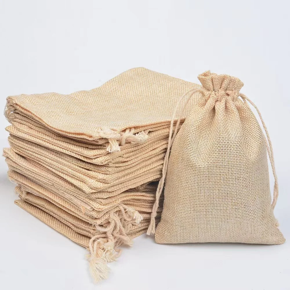 Reusable Dust Drawstring Jute Sacks Date Coin Record Burlap Bags Custom Logo Burlap Pouches For Cocoa Bags Packaging