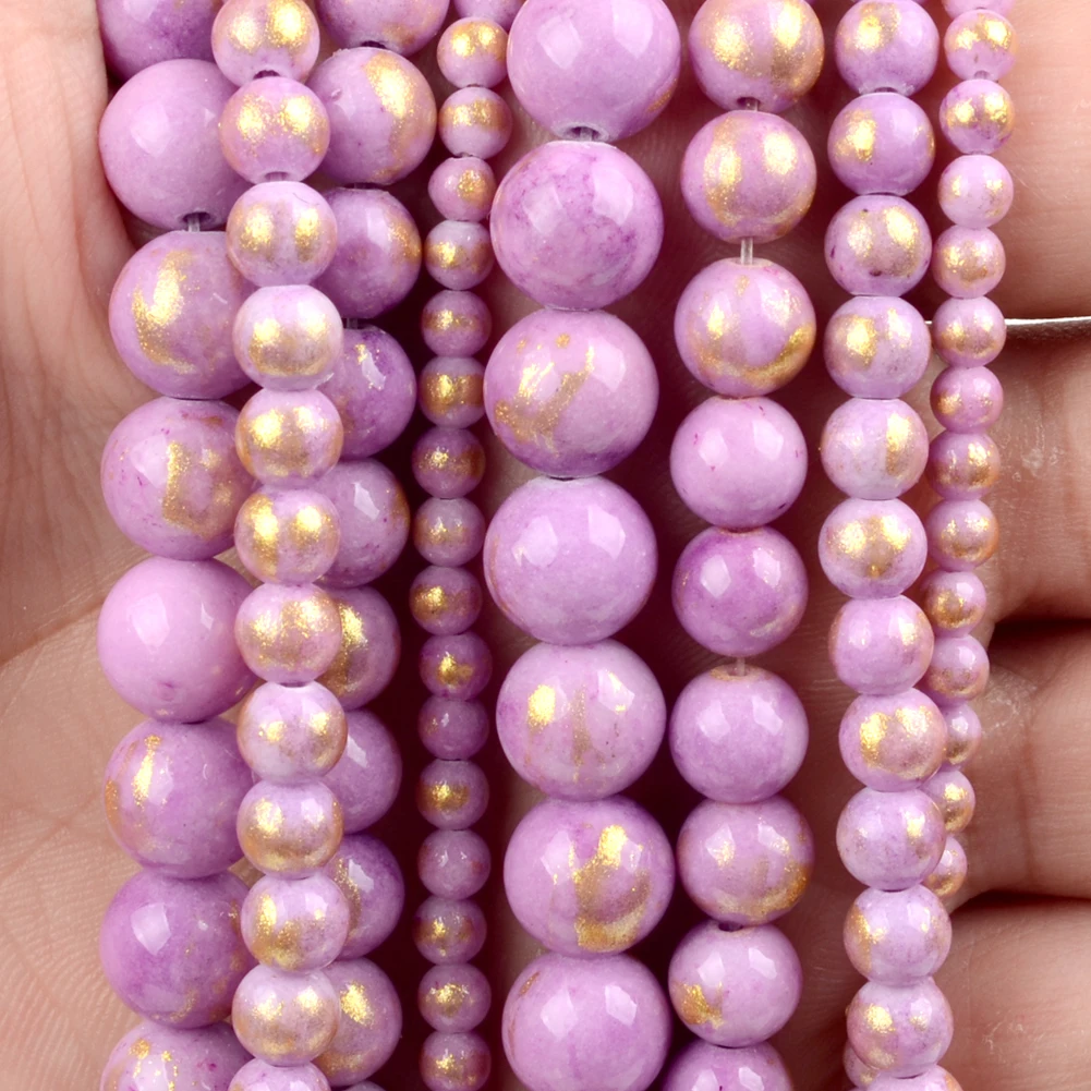 Wholesale Natural Stone Black/Pink/Yellow/Purple/Green/Blue Gold Color Jades Round Loose Beads for Jewelry Making