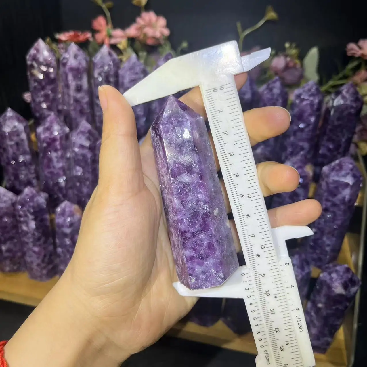 Оптовая продажа лечебные камни лепидолитовая башня натуральный кристалл фиолетовый слюда точка для украшения