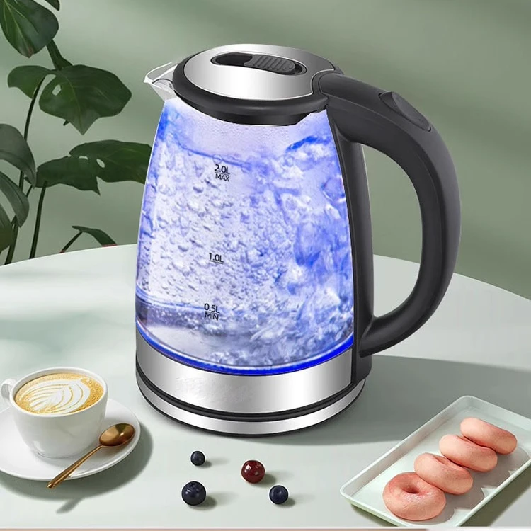 Modern 1.7L 2.0L Borosilicate Glass Electric Kettle LED Light 360° Rotation Mini Size Water Boiler for Tea Coffee Steel Material