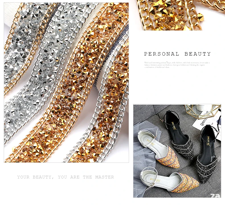 Qiao Sewing Decoration Appliques Motif Strass Hot Fix Tape Trim Applicator Ribbon Rhinestones Band Crystal Trimming For Dresses