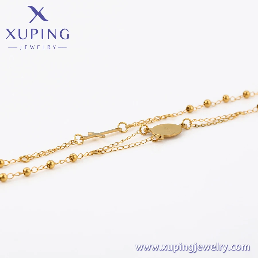 A00632834Xuping ювелирные изделия дизайн чувство медвежьей формы плюс крест золотые бусины модное ожерелье из нержавеющей стали 24kgold