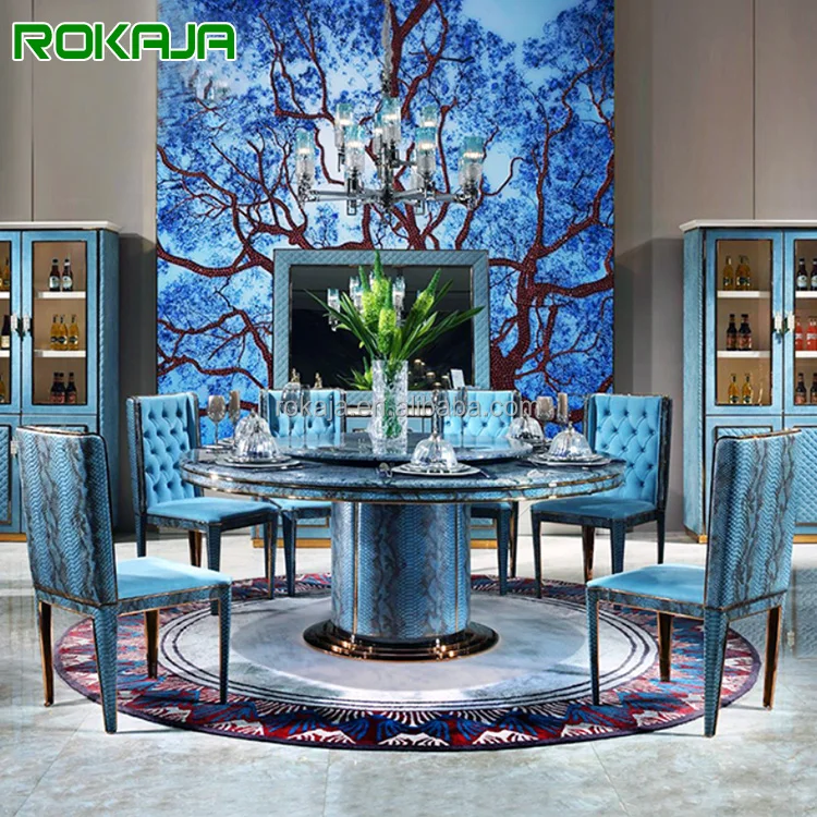 Роскошный итальянский круглый обеденный стол и стулья набор высококачественных прямоугольных обеденных столов из кожи крокодила мрамора