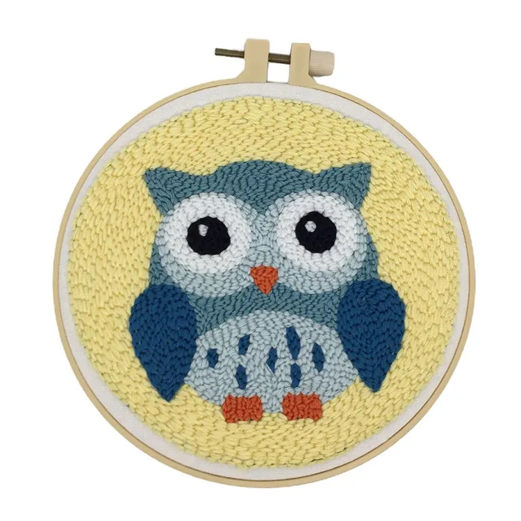Hot Sale Owl Design Cotton Embroidery Punch Needle Kits for Starters