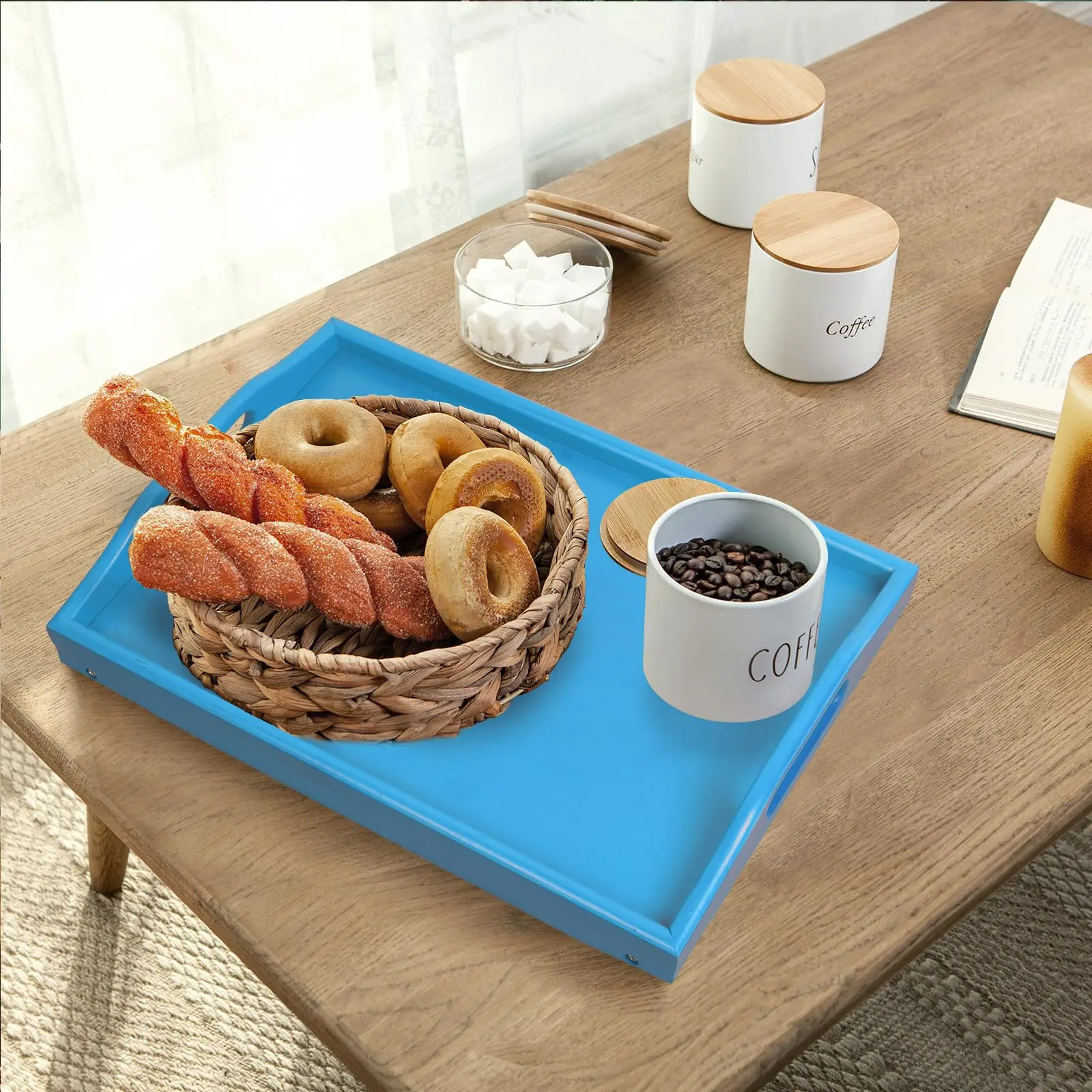 Bamboo Breakfast Tray Bamboo Tray Table With Handles Folding Legs  With Phone Tablet Holder Foldable Food Serving Trays