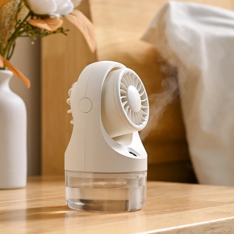 2024 New Type-c rechargeable portable pocket small table fan with mist outdoor handheld air cooling plastic mist summer fan