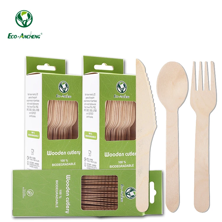 Eco-friendly Degradable High Quality Factory Price Display Box Includes Disposable Forks Spoon Knife Wooden Cutlery