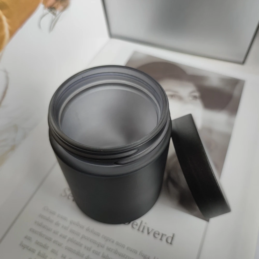 250g 8 ounce 80z  250ml amber straight sided glass bottle with matte black plastic lid for cream