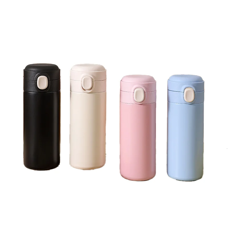 2023 Portable Stainless Steel Car Water Cup Thermos Vacuum Cup Bouncing Lid Straight Minimalist Sports Water Drinking Flasks