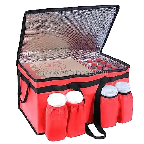 LOW MOQ 600D polyester Thermal Insulated Food bag cooler bags with coffee cup holders for delivery food travelling