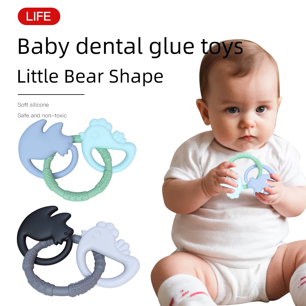 Customized 100% Food Grade Silicone Baby Ring 3-Piece Dental Glue Toy Set