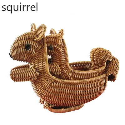 Homemade Plant Fiber Grass rattan woven animal for living room Decor Snack  fruit storage basket Snack bowl organizer