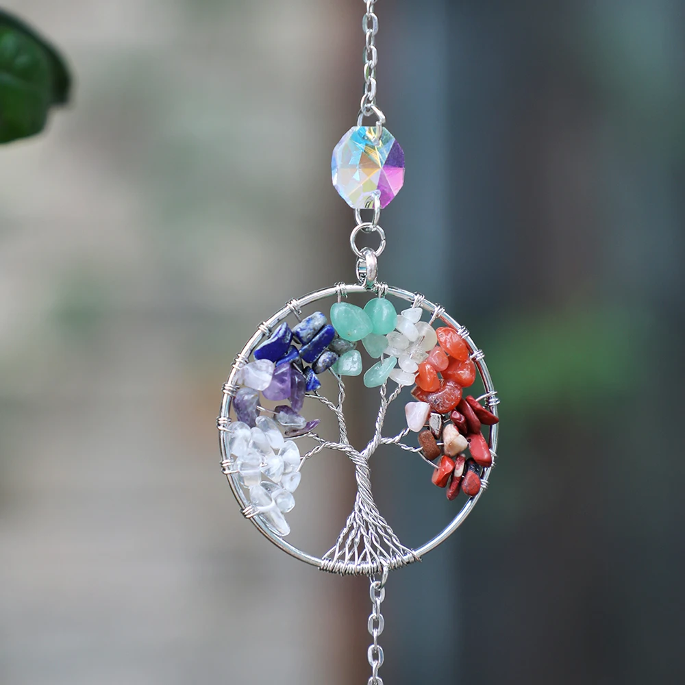 7 Chakra Tree Of Life Sun Catcher Crystals Healing Stones Crystal Suncatcher Prism Rainbow Crystal Wind Chimes Hanging Ornament