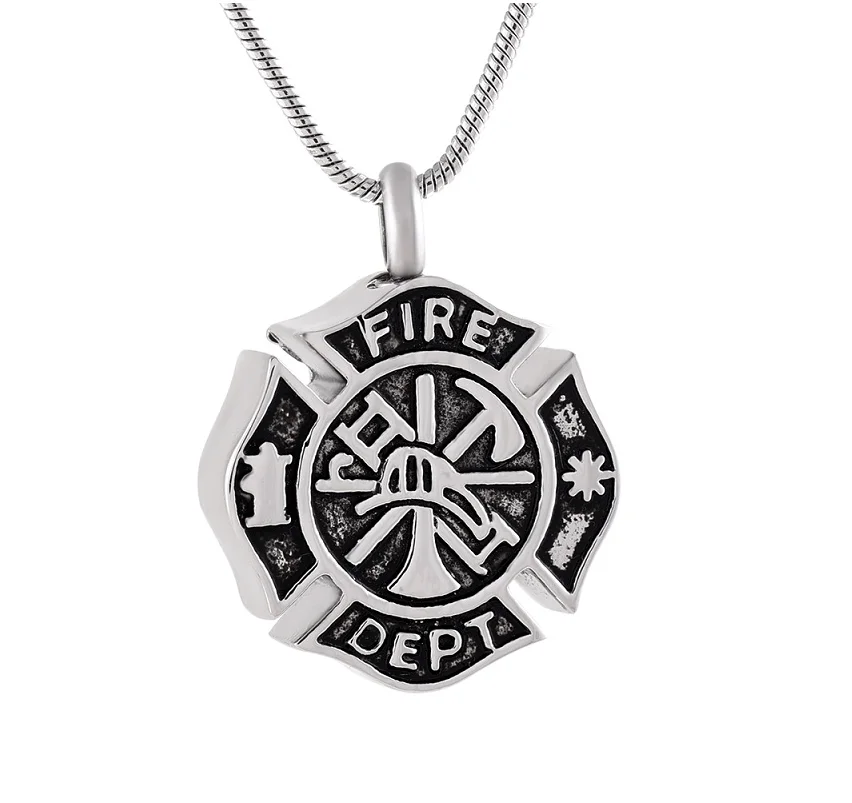 wholesale Badges Firefighter Keepsake Pendant MEN Necklace Cremation Funeral Stainless Steel Urn Jewelry to hold loved one ashes