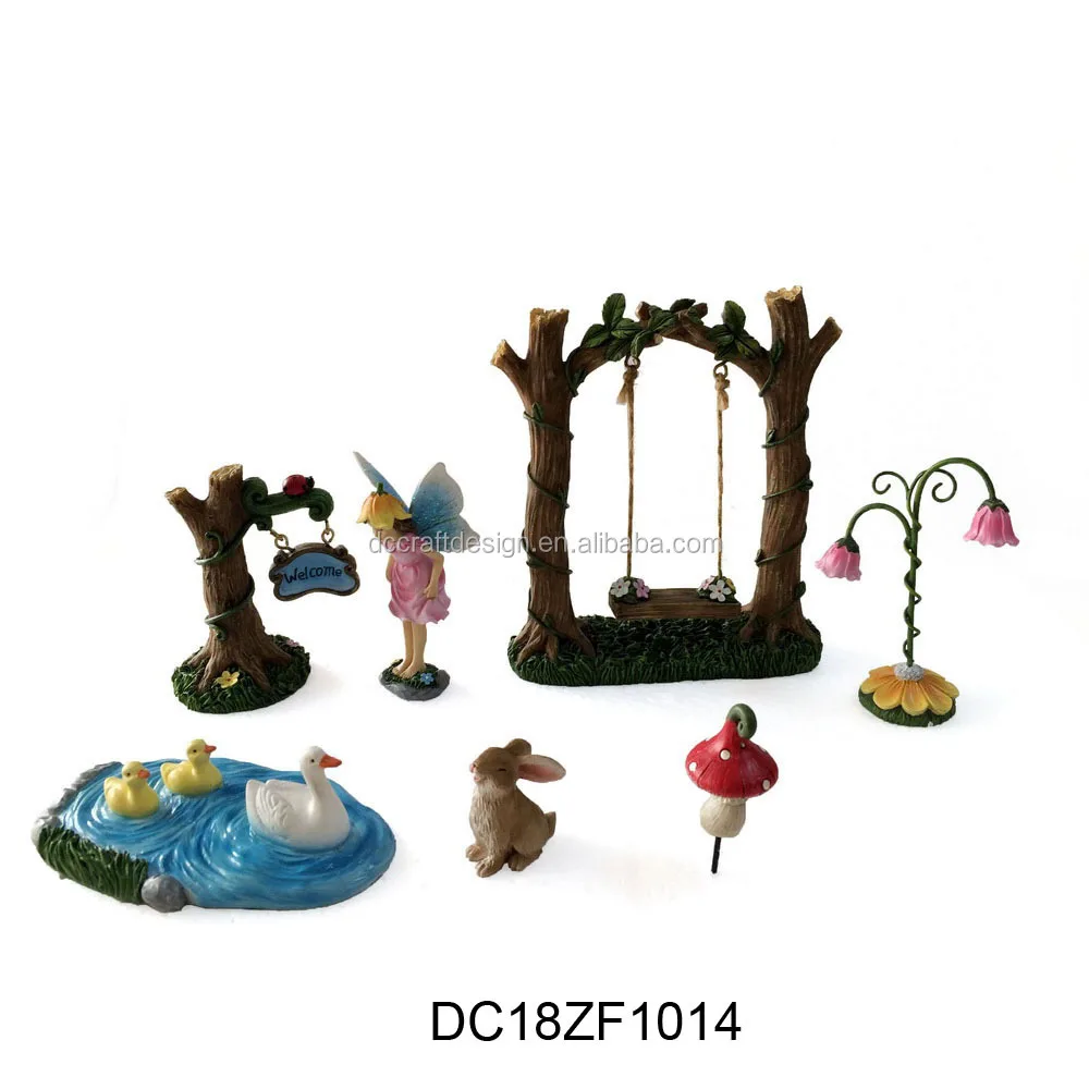 Spring Fairy Garden Ornaments Polyresin Woodland Fairytale Fairy opening Door Resin Turquoise Door