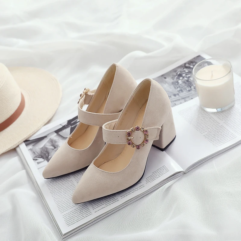 Стильные однотонные Туфли Мэри Джейн с круглой пряжкой, женские туфли на толстом каблуке