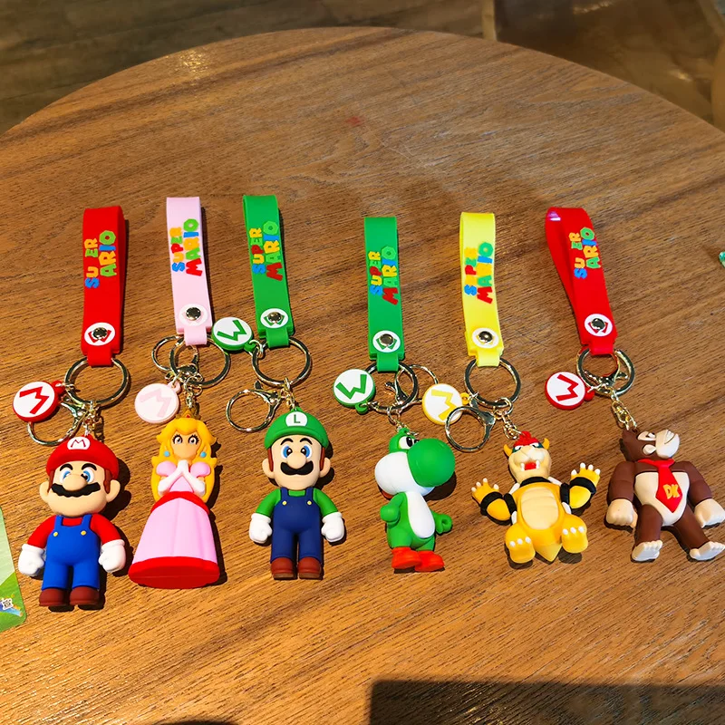keychain accessories wholesale pvc rubber 3d cute kawaii anime keychain mario brother keychains