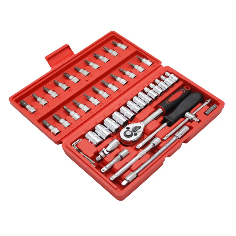 46 pcs socket tool set for car motorcycle and bike home hand maintenance DR socket combination tool kit