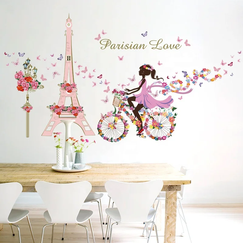 SK9006 Beautiful Wall Decal Romantic DIY Wall Sticker Eiffel Tower Cartoon For Home Decor