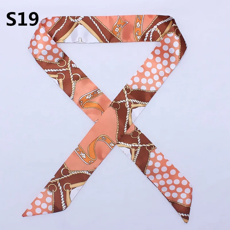 Small Silk Scarf For Women 2023 New Print Handle Bag Ribbons Brand Fashion Head Scarf Small Long Skinny Scarves Wholesale