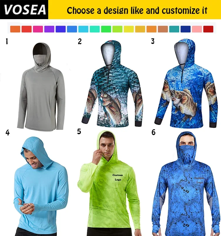 Custom Bamboo Friendly Recycled Material Uv Upf50+ Moisture Wicking Mens Hoody Long Sleeve Fishing T Shirts With Mask