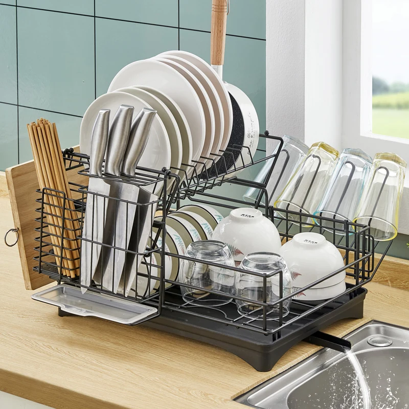 Household Plate Stainless Steel Storage Countertop Tableware Drainboard Set Sorting Kitchen Utensil Holder Dish Drainer Rack