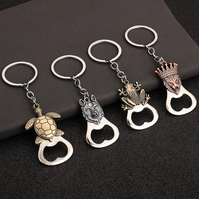 Factory Wholesale Animal Bottle Opener Keyring Creative Wolf Lion Frog Tortoise Bar Promotional Gifts Bottle Opener Key Chain