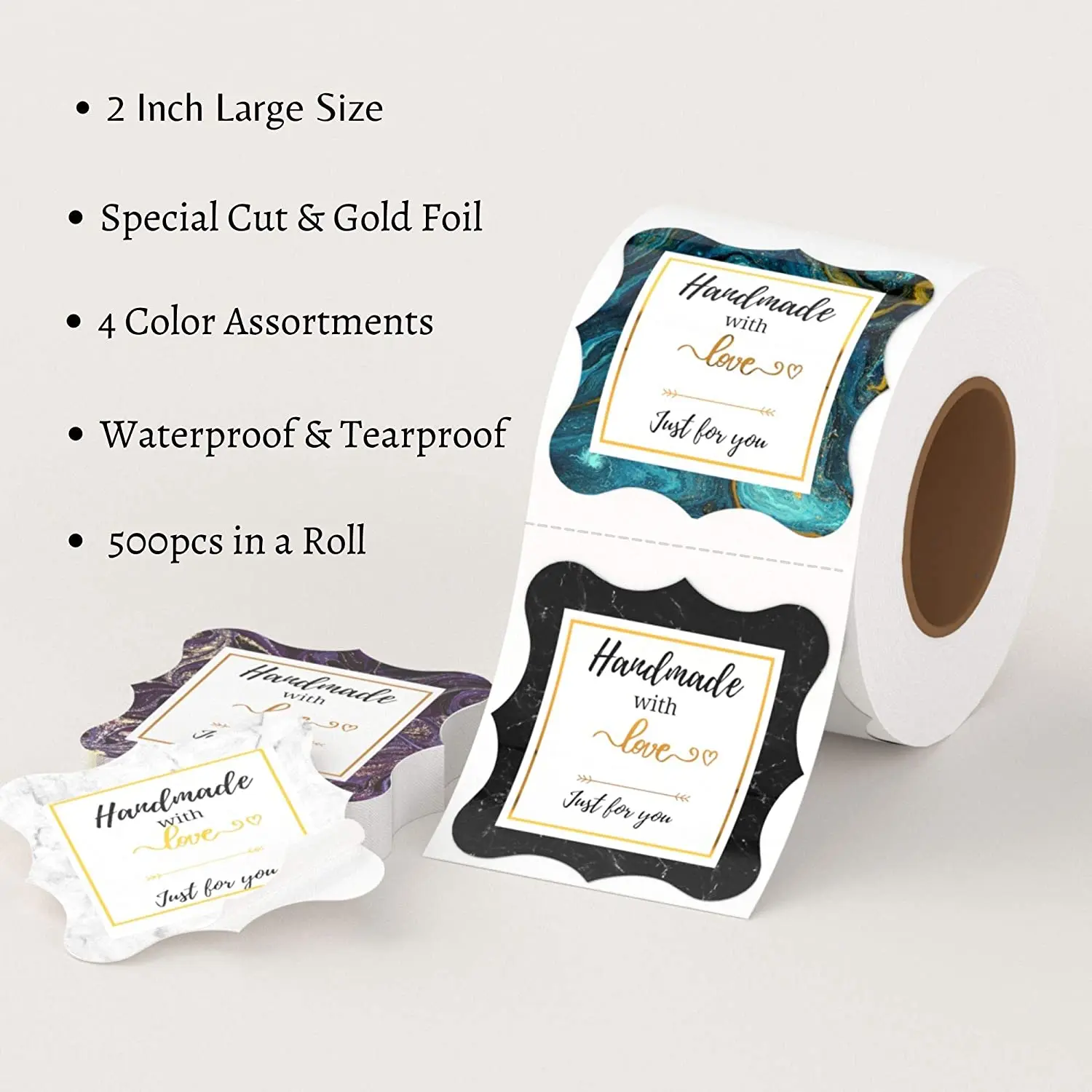 Рулон наклеек ручной работы с любовью, элегантные специальные наклейки/водонепроницаемые этикетки для самодельных товаров/свечей и мыла, консервированные принадлежности
