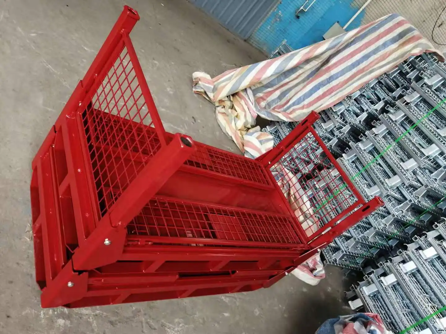 Custom powder plated wire foldable rigid metal storage box cage pallet metal container