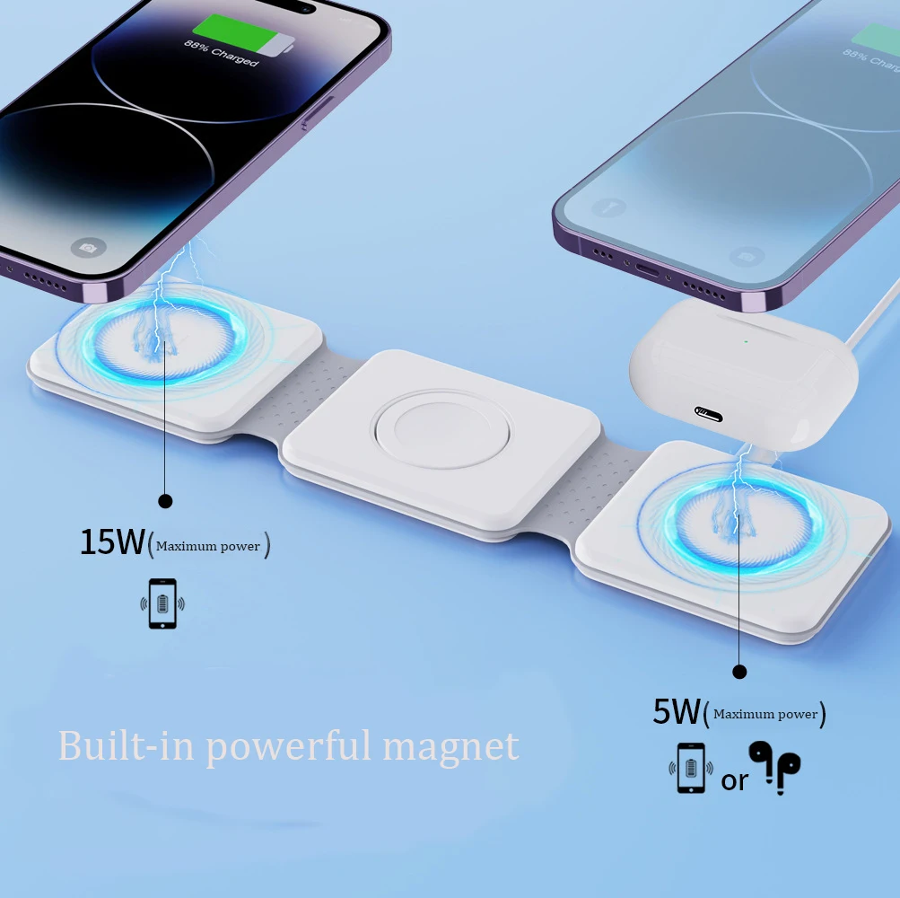 Hot Sell Promotion gift 3 in 1 Wireless Charger 15W Fast Charging Folding Portable Magnetic Charger  for iPhone iWatch Airpod