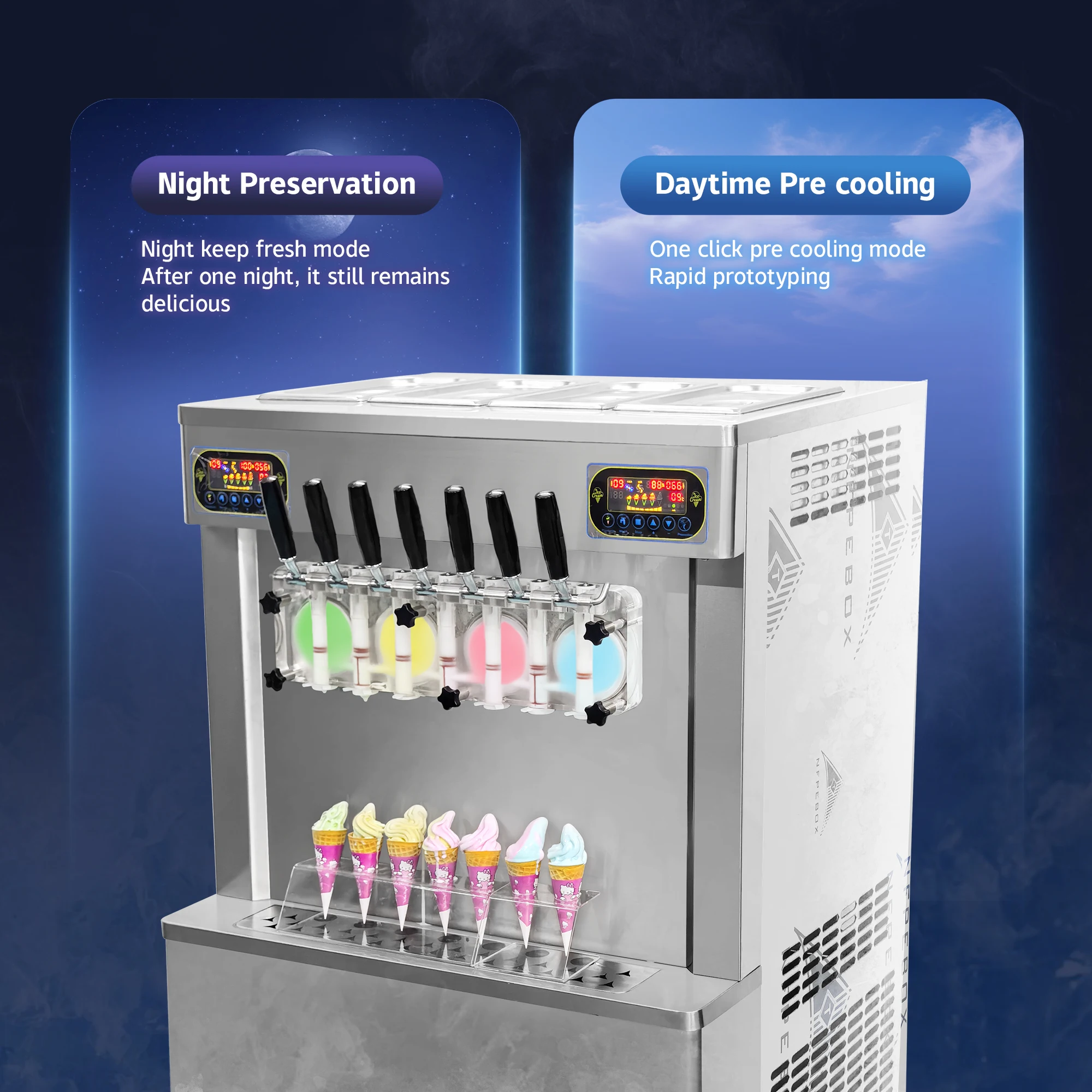 7 Flavors Soft Ice Cream Machine Ice Cream Snack Equipment For Business Frozen Yogurt/Soft Serve Brazil Ice Cream Machine